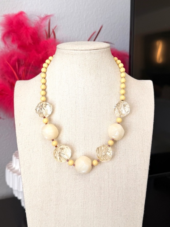 Vintage Cream & Yellow Beaded Statement Necklace - Picture 2 of 5